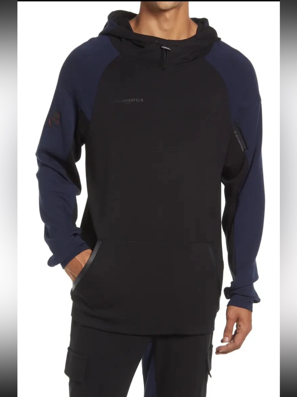 Karl Lagerfeld Paris Black Navy Colorblock Hooded Pullover XXL